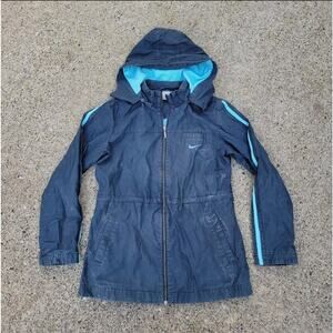 Vtg Y2k Nike Pinstripe Full Zip Fishtail Field Parka Jacket Navy Sz Small Tech